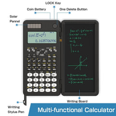 Scientific Calculator For School With Notepad, Roatee Middle & High School Supplies For Students, 82 MS Foldable 2-line Display Science Calculator With Writing Tablet, Solar And Battery Powered