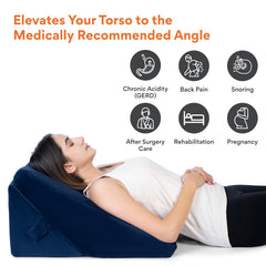 Wedge Pillow For Back Support, Navy Blue, Standard Size - 22 X 22 X 12 Inch | Adjustable Memory Foam Bed Wedge Pillow For Sleeping, Acid Reflux, Gerd, Snoring, Pregnancy, Velvet Cover