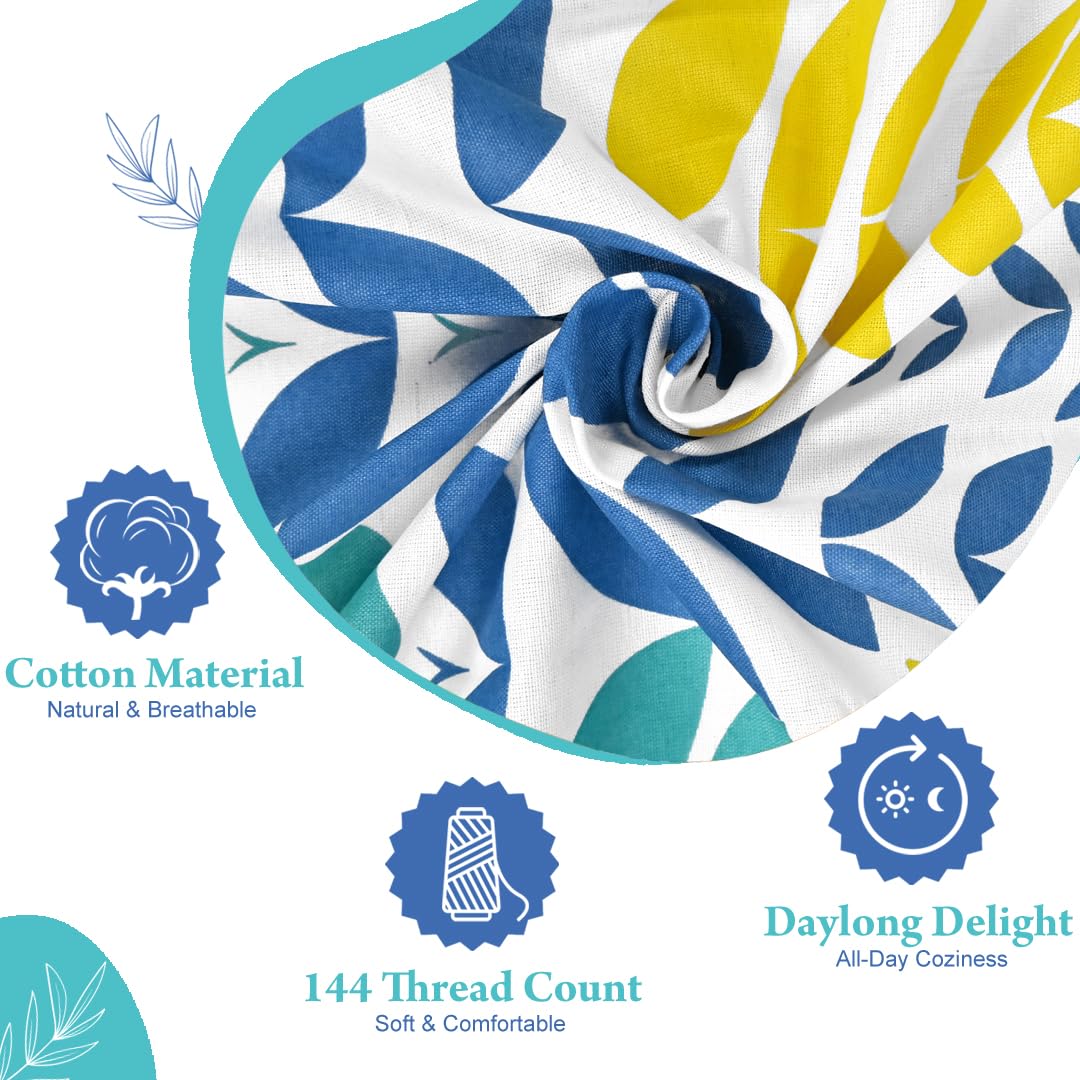 Soft Cotton Double Bedsheet For King Size With 2 Pillow Covers | 87 X 106 Inches, Blue & Yellow - Soft & Breathable Fabric | Comfortable For Daily Use