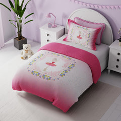 Kids Bedsheet Single Bed With 1 Pillow Covers Little Doll Design - 59x87 Inches, Pink | Fun & Colorful Bed Sheet Set - For Girls & Kids Room