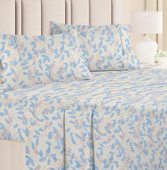 Double Bedsheet 1 Comforter 2 Pillow Covers - 90 X 100 Inches, Beige & Light Blue, 4 Pcs Bedding Set | Cotton Summer Ac Comforter Set King Size Double Bed