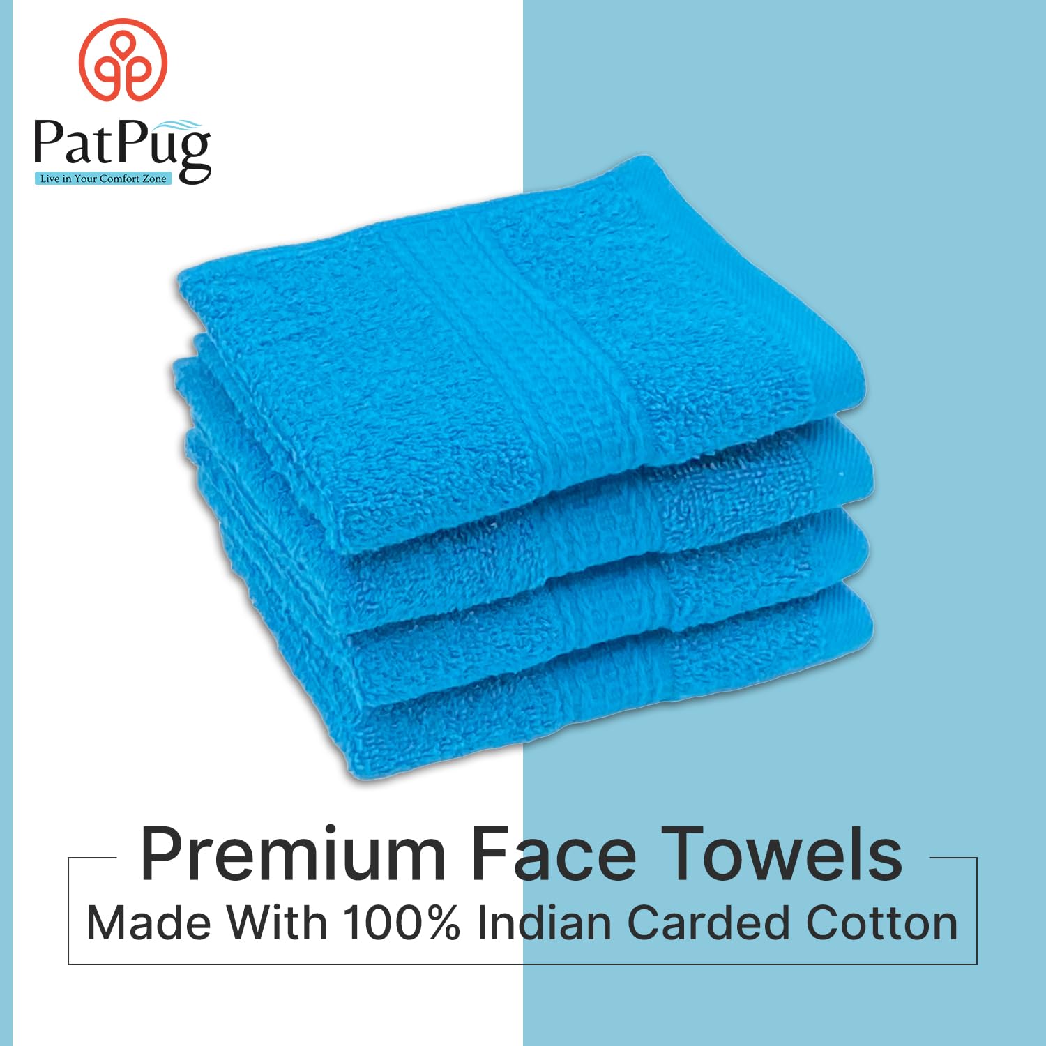 Patpug 100% Indian Ultra Soft Cotton Face Towel 500 Gsm | Napkin, Baby Face Towel, For Facewash, Gym, Travel, Hanky (Turquoise Blue) | Pack Of 4