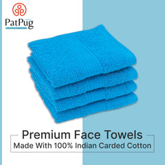 Patpug 100% Indian Ultra Soft Cotton Face Towel 500 Gsm | Napkin, Baby Face Towel, For Facewash, Gym, Travel, Hanky (Turquoise Blue) | Pack Of 4