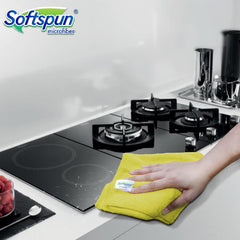 Softspun Microfiber Cleaning Cloths Towel Set 340 Gsm | Highly Absorbent Lint & Streak Free Multi-Purpose Wash Cloth For Kitchen Car Window Stainless Steel Silverware Pack Of 5 (Yellow)