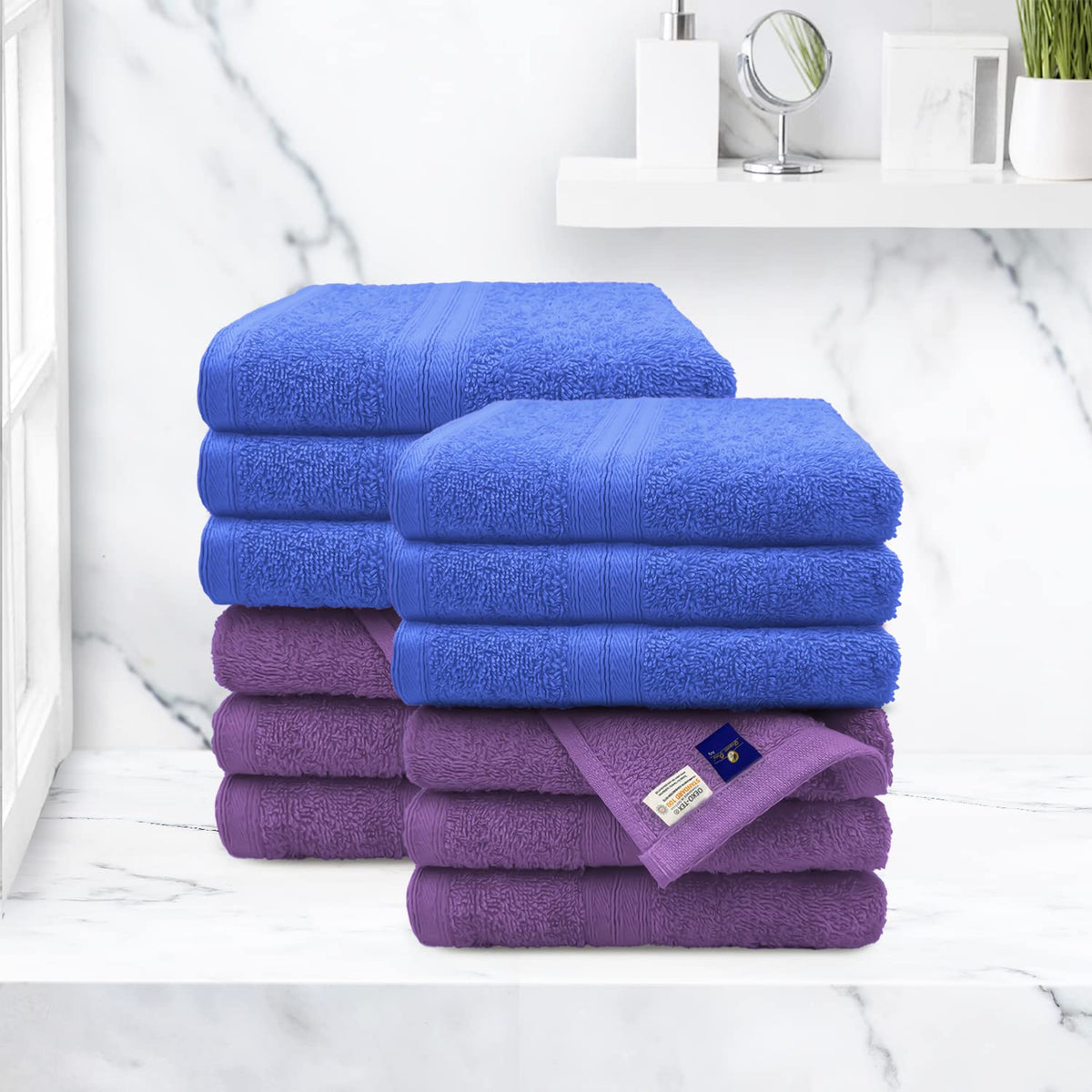 Sassoon Anatolia 12 Piece Cotton Hand Towel 450 Gsm | Soft, Absorbent & Quick Dry Towel For Gym, Home & Yoga (Heaven & Purple)