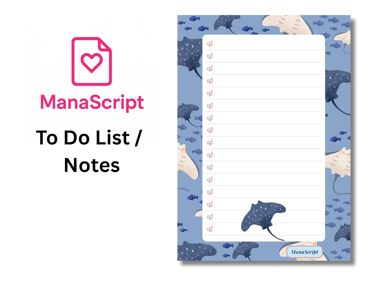 A5 Notes/To Do List Notepad, Beautiful Checklist Pad, Tear-Off Sheets (Fish, Blue) Pack Of 1