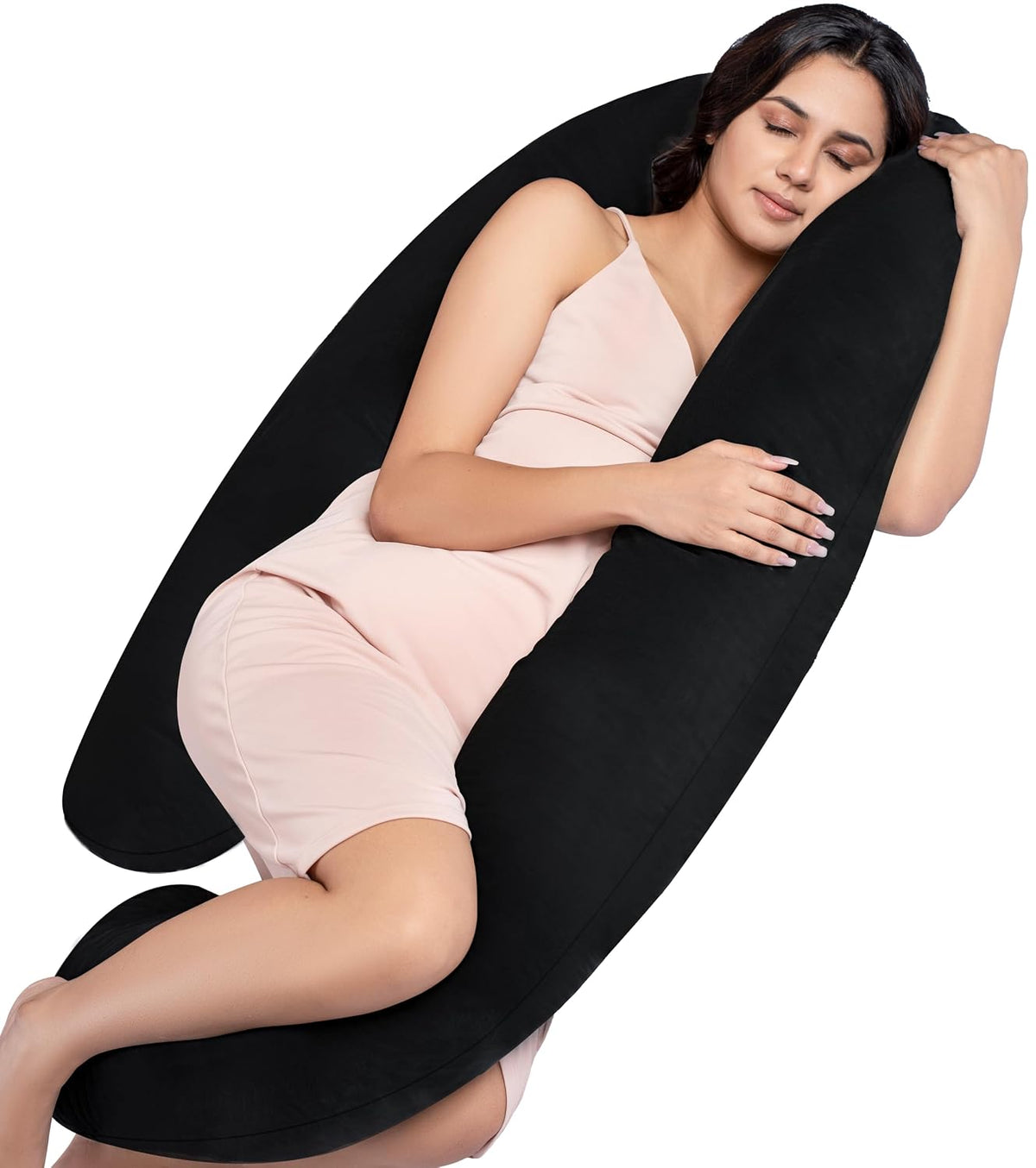 Full Body J Shape Pregnancy Pillow For Women, Maternity Pillow, Black | Pillow Gift For Pregnancy Sleeping, Premium Velvet Cover With Zip | Adjustable & Washable, Multipurpose Pillow