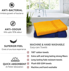 Lukzer 100% Cotton Bath Towels 1000 Gsm | Super Absorbent Soft Large Body Napkin Quick Dry Lightweight Towels (Yellow & Blue) - 2 Piece
