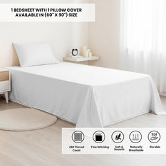 Soft Cotton Single Bedsheet With 1 Piece Pillow Cover - 60 X 90 Inches, White | Lightweight, Breathable & Easy To Maintain Bedsheet