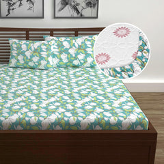 Double Bedsheet For Queen Size With 2 Pillow Covers - 60 X 78 Inches, Aspen Green | All Around Elastic Fitted Soft, Lightweight & Breathable Cotton Bedsheet