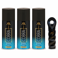 St. john Cobra Cool Deodorant Body Spray 450ml 15.2 Fl.oz. Pack Of 3 & Cobra Eau De Perfume 15ml 0.5 Fl.oz. | Best Suited For Partywear Perfumes For Unisex