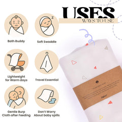 Haber Traditional Baby Muslin Bath Towel 130 Gsm | Organic Indian Cotton 4 Layer, Eco-Conscious & Safe Printed Muslin Cloth Towels | Pack Of 1 (Trio)