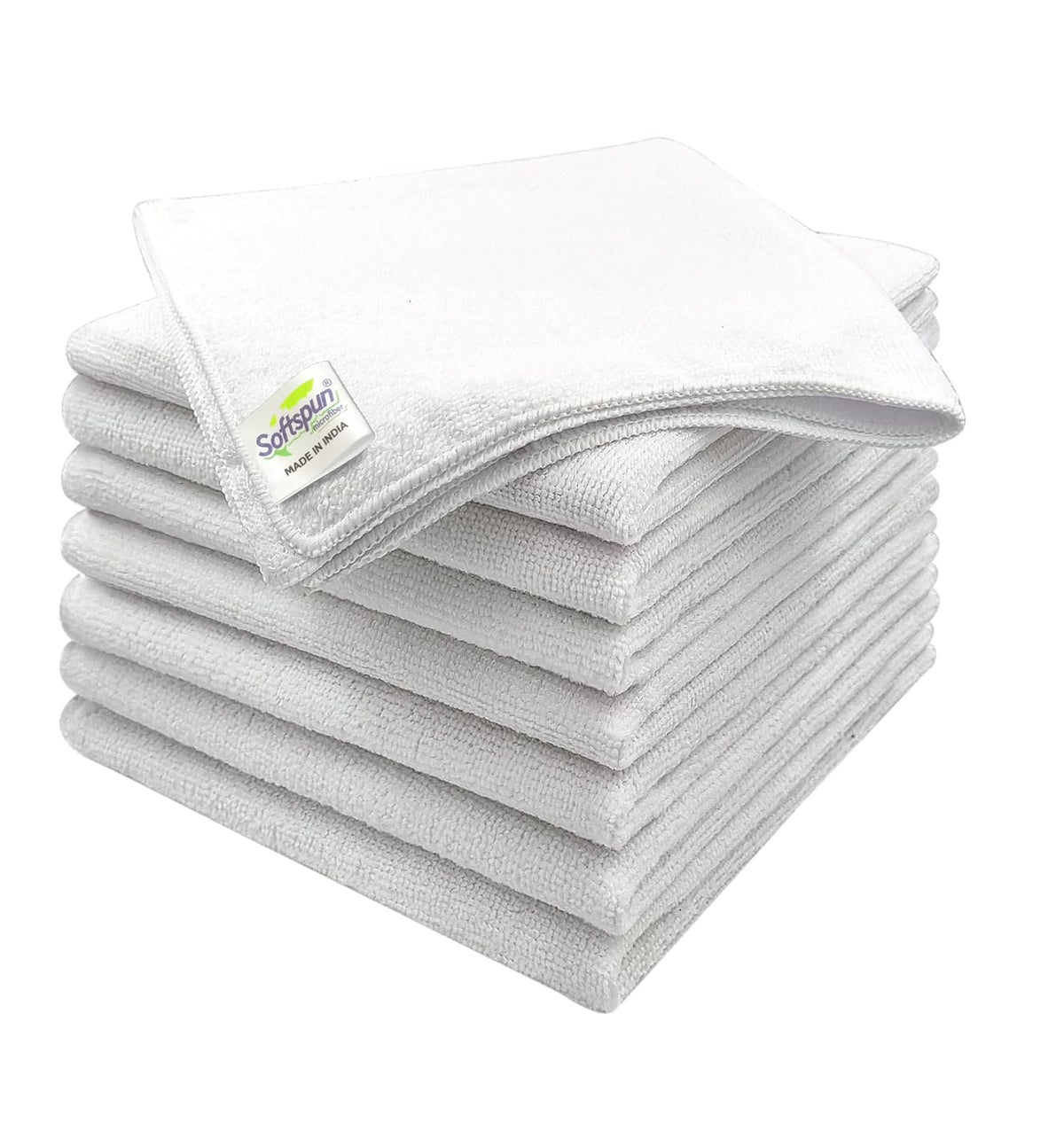 Softspun Microfiber Cleaning Cloths 900 Gsm | Highly Absorbent, Lint & Streak Free, Multi -Purpose Wash Cloth For Kitchen, Car, Window, Stainless Steel (8 Pcs)- White