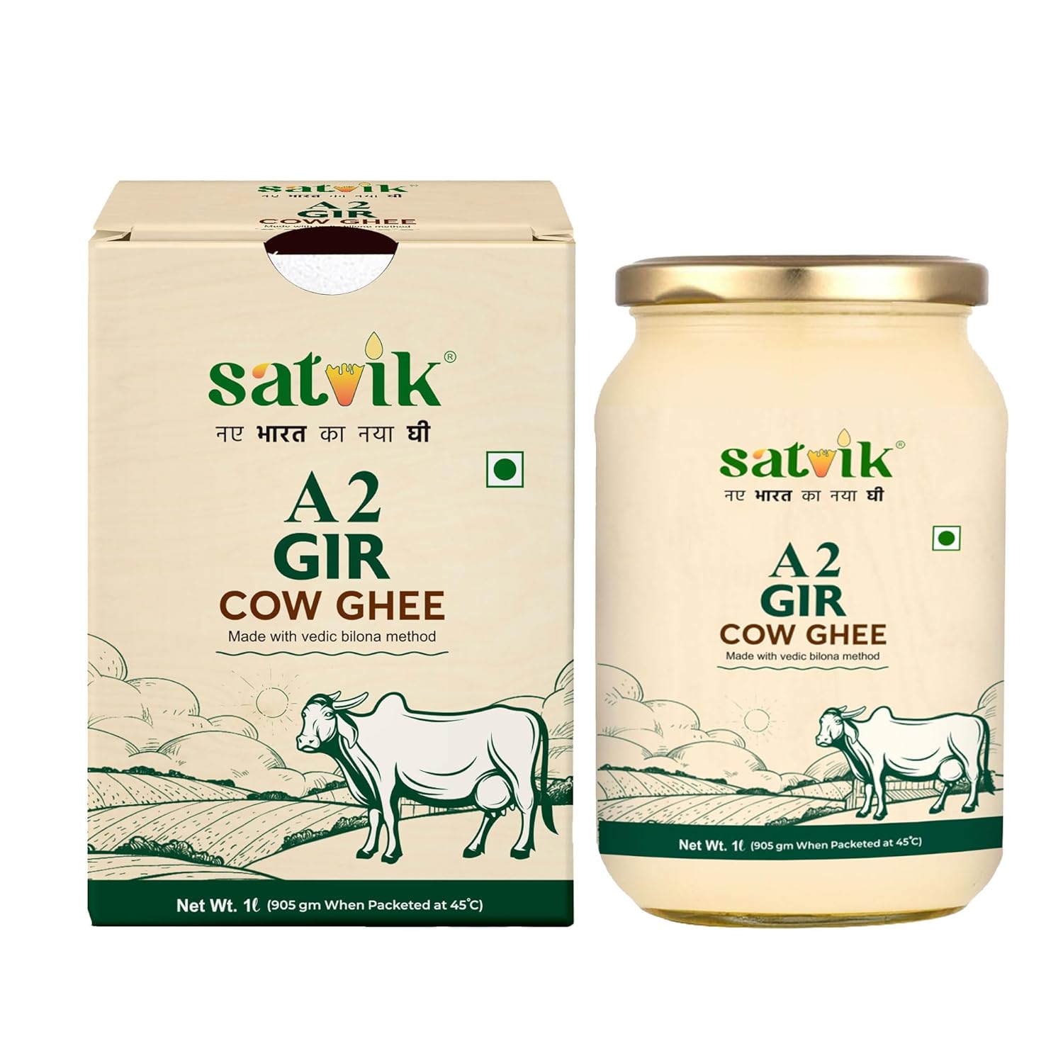 Organic A2 Gir Cow Ghee By Satvik Pure Ghee | Healthy & Delicious Nutrients Lab Certified Desi Ghee Good For Parathe, Laddus | (1 Litr) 33.8 Ounce | Jar Pack