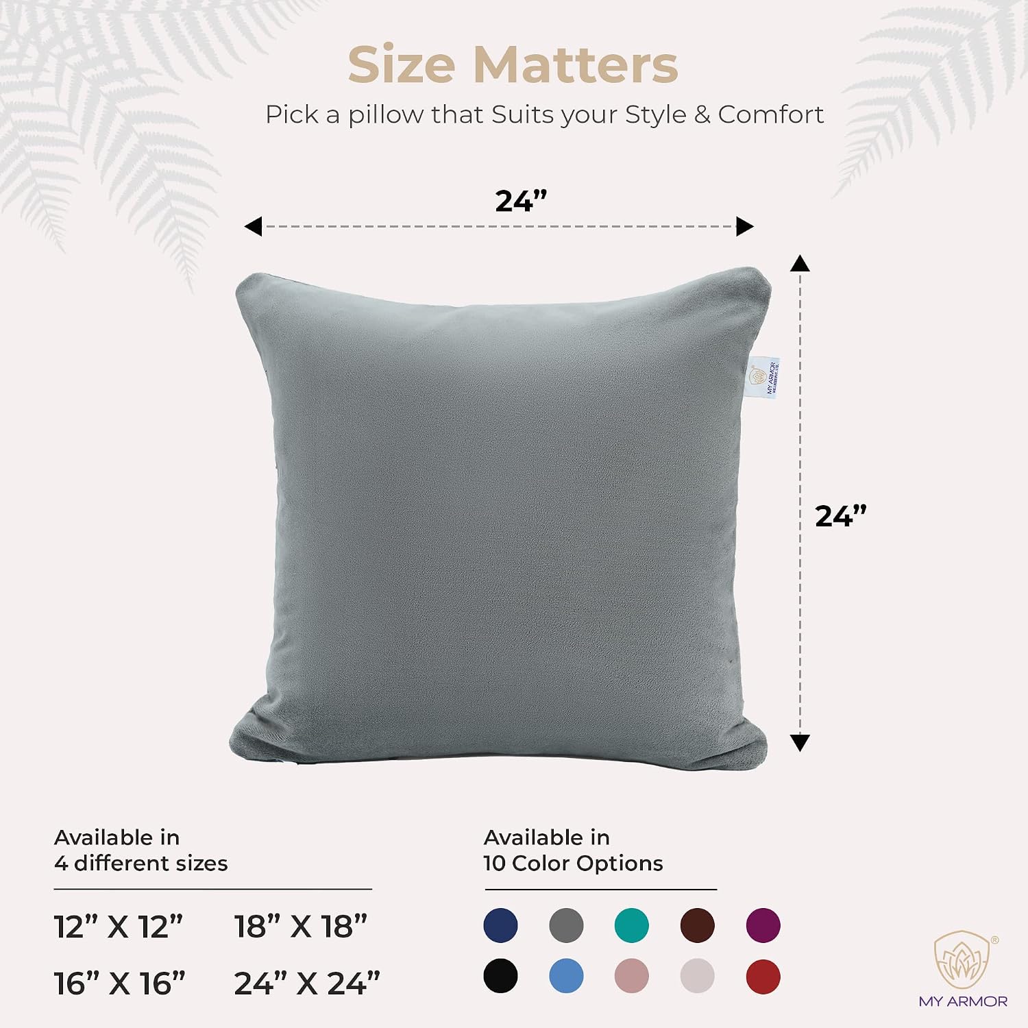 Microfiber Square Soft Pillow Cushion For Sofa & Bed, Grey - 24 X 24 Inch | Fluffy Pillow For Comfort & Back Support | Hypoallergenic, Washable | Premium Velvet Cover With Zip - Pack Of 1