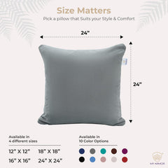 Microfiber Square Soft Pillow Cushion For Sofa & Bed, Grey - 24 X 24 Inch | Fluffy Pillow For Comfort & Back Support | Hypoallergenic, Washable | Premium Velvet Cover With Zip - Pack Of 1