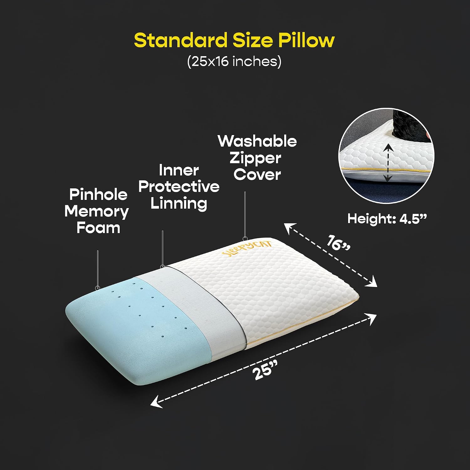 Slim Memory Foam Pillow, Thin Support Pillow For Pain Relief, Standard Size - 4.5 X 15 Inches, White & Sky-Blue | Premium Bamboo Zipper Cover, Neck Support, Removable Cover - Pack Of 1