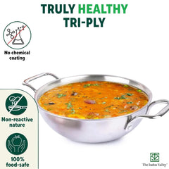 Triply Stainless Steel Cookware Set With Free Chopping Board | Kadai 23.4 Cm, 2.7 Liters + Fry Pan 24 Cm, 1.7 Liters - Induction Friendly, Nonstick 3-Layer Body, 100% Pure & Toxin-Free