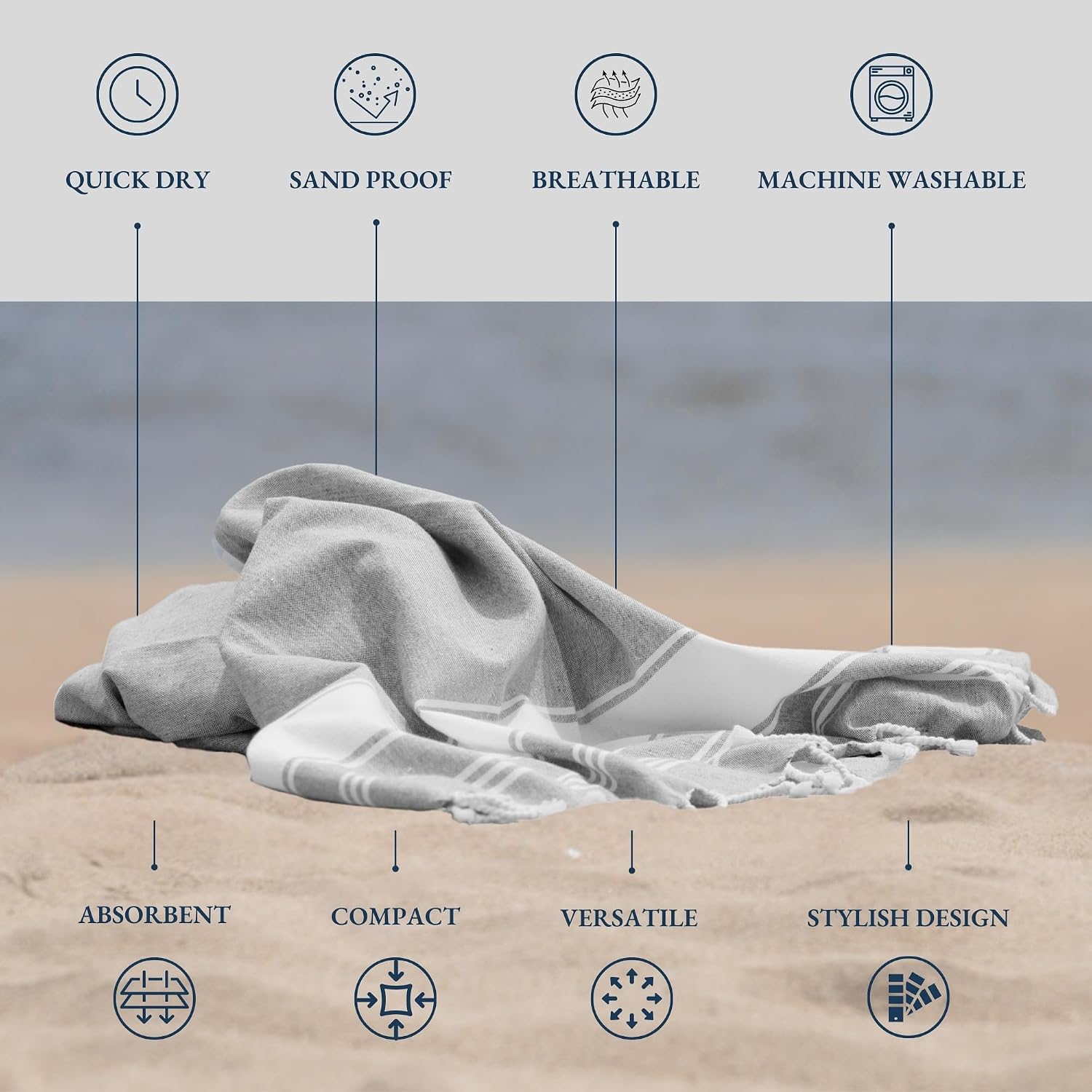 Lane Linen Extra Large Beach Towels 699 Gsm | Oversized Pre-Washed Quick Dry Sand-Free & Absorbent Pool Towels, Stylish & Lightweight For Women -Grey (2 Pack)