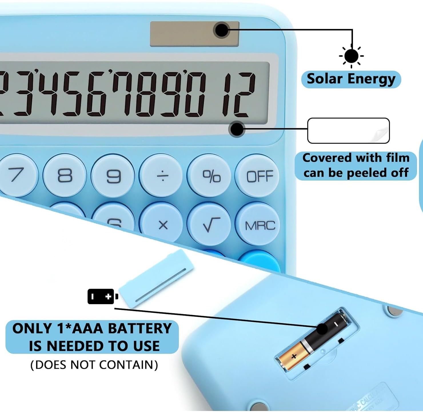Tgopit 12-digit Display Calculator With Large LCD Display And Big Buttons, Office Accessories For Women Desk, Cute Calculator Dual Solar Power And Battery, Function For School, Home, Business