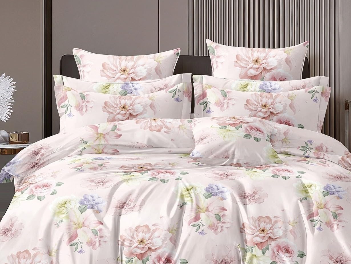 Printed Double Bedsheet For Super King Size With 2 Matching Pillow Covers - 108 X 108 Inches, Multicolor | 300 Thread Count Skin Friendly & Luxuriously Smooth To Touch Bedsheet