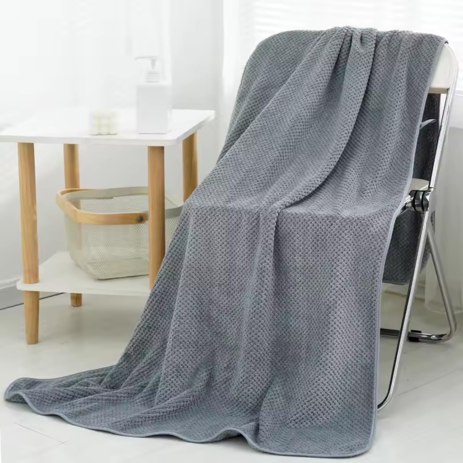 Linear Microfibre Towel 300 Gsm | Soft & Absorbent Microfiber Bath Towel Large Size For Men, Women (Grey)