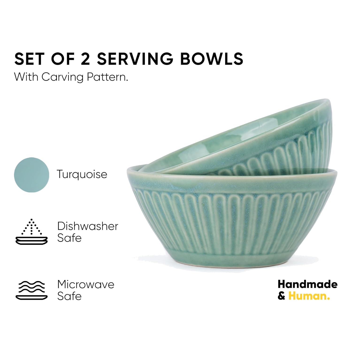 Ceramic Medium Serving Bowls Set Of 2 Pieces - 900ml Each, Light Mint | Premium Stoneware Ceramic Bowls - Medium Size | Microwave Safe Bowls - Bowl Sets With Glossy Finish | Ceramic Bowl