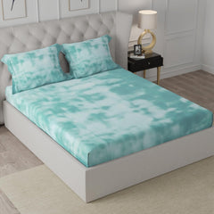 Queen Size Bedsheet With 2 Pillow Covers - 78 X 60 + 8 Inches, White & Seafoam | Soft Wrinkle Free & Breathable Elastic Bedsheets - Durable & Long Lasting Bedsheet