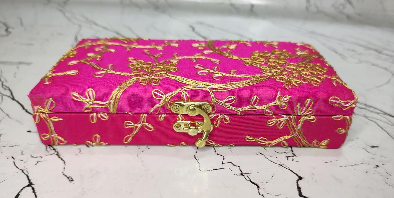 Decorative & Attractive Box Cash Box, Shagun Box, Jewellery Box, Money Box Envelop Wedding, Gift Box, Bangel Box With Embroidery Design Pack Of 1, Colour - Pink