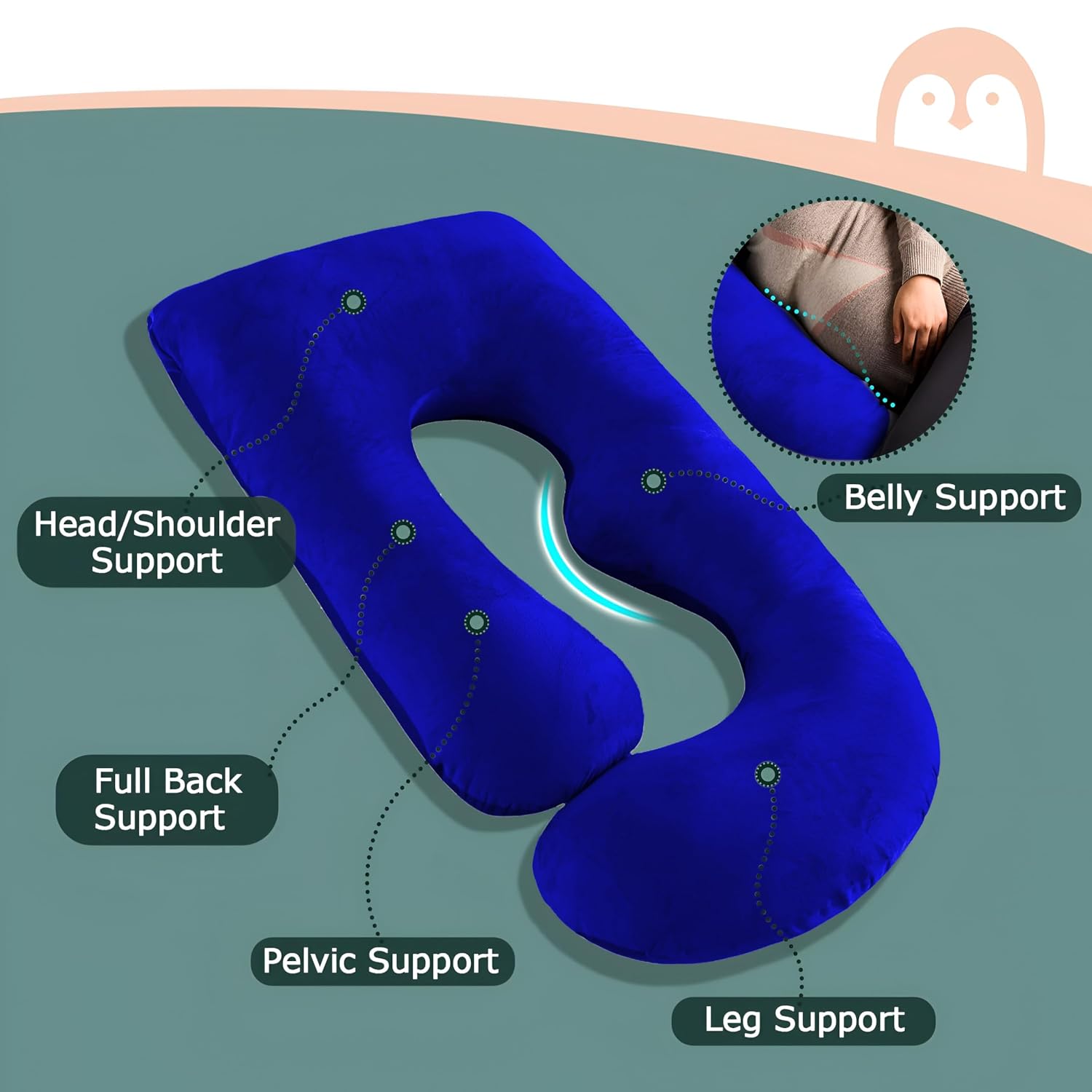 Pregnancy Pillow, Maternity Body Pillow For Sleeping, G Shaped Pillow, Royal Blue - 55 Inch | Full Body Pillow, Pregnancy Pillow For Pregnant Women, Support Belly & Back, Velvet Cover