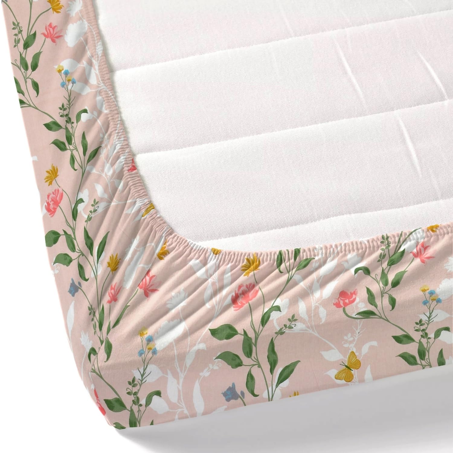 Queen Size Bed For Elastic Fitted Bedsheet With 2 Pillow Covers | 50 X 78 X 10 Inches, Blush & Green | Softness, Durability & Comfort | Perfect For Everyday Use