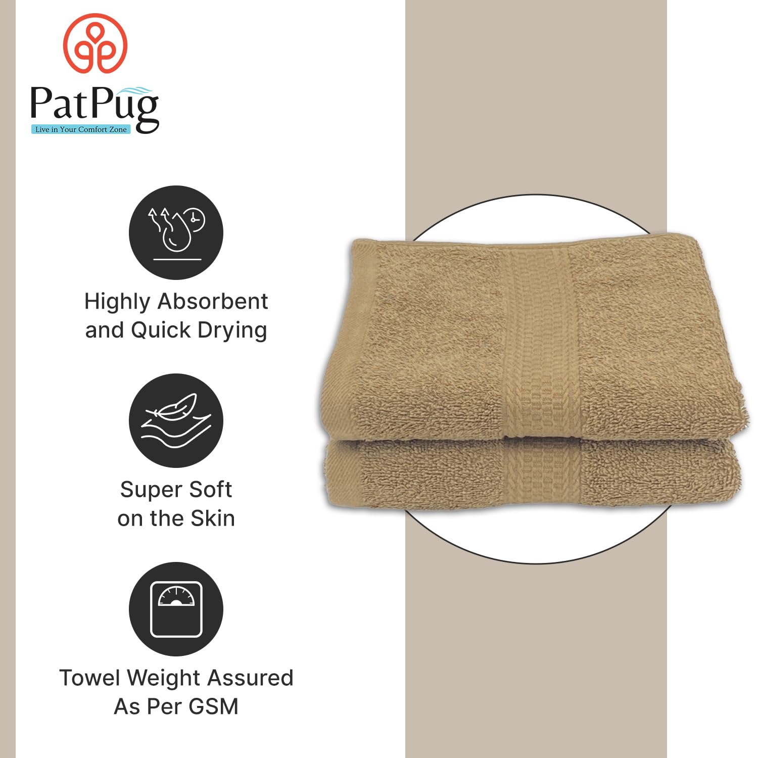 Patpug 100% Indian Ultra Soft Cotton Hand Towel 500 Gsm | For Gym, Workout, Yoga, Wash Basin (Sepia Brown) -2 Piece