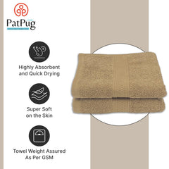 Patpug 100% Indian Ultra Soft Cotton Hand Towel 500 Gsm | For Gym, Workout, Yoga, Wash Basin (Sepia Brown) -2 Piece