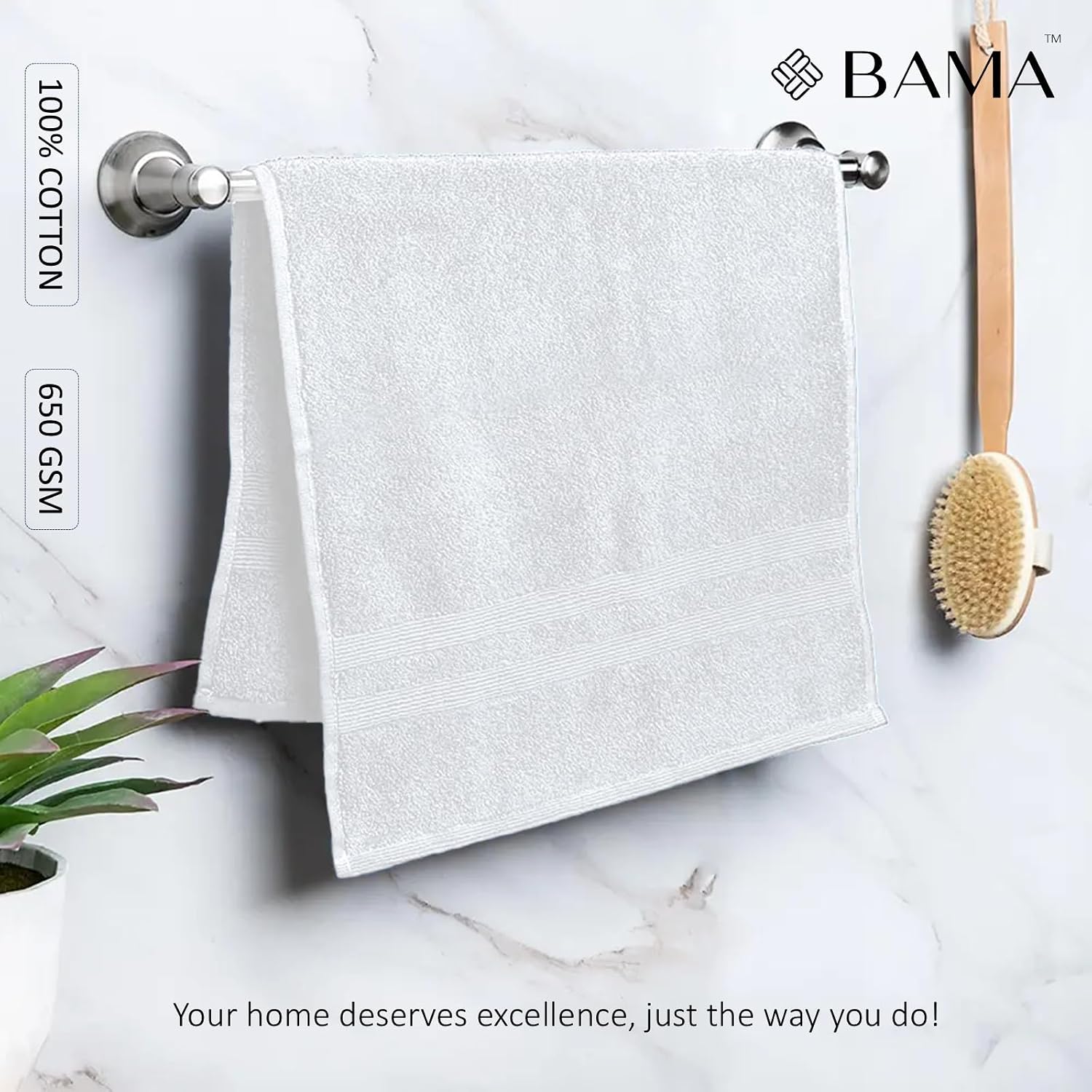 Bama 100% Cotton Hand Towel 500 Gsm | Soft & Absorbent Hand Towels For Bathroom, Kitchen, Gym (White) - Set Of 2