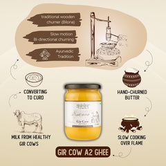 Premium A2 Gir Cow Ghee By Arvachin | Bilona Method Grassfed Cultured Traditional Desi Ghee For Muscles | (500ml) 16.9 Ounce | Jar Pack