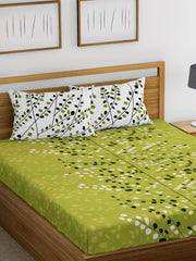 Bedsheet For Double Bed With 2 Pillow Covers | Soft, Lightweight & Breathable Cotton Bedsheet | Queen Size - 88 X 96 Inches, Green & White