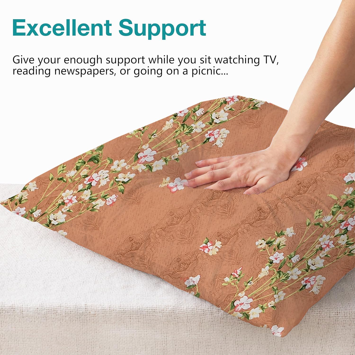 Microfiber Square Pillow Cushion For Sofa & Bed, Brown Color - 24 X 24 Inch | Printed - Flower, Soft, Comfortable Pillow, Back, Neck Support | Breathable, Removable Cover - Set Of 3
