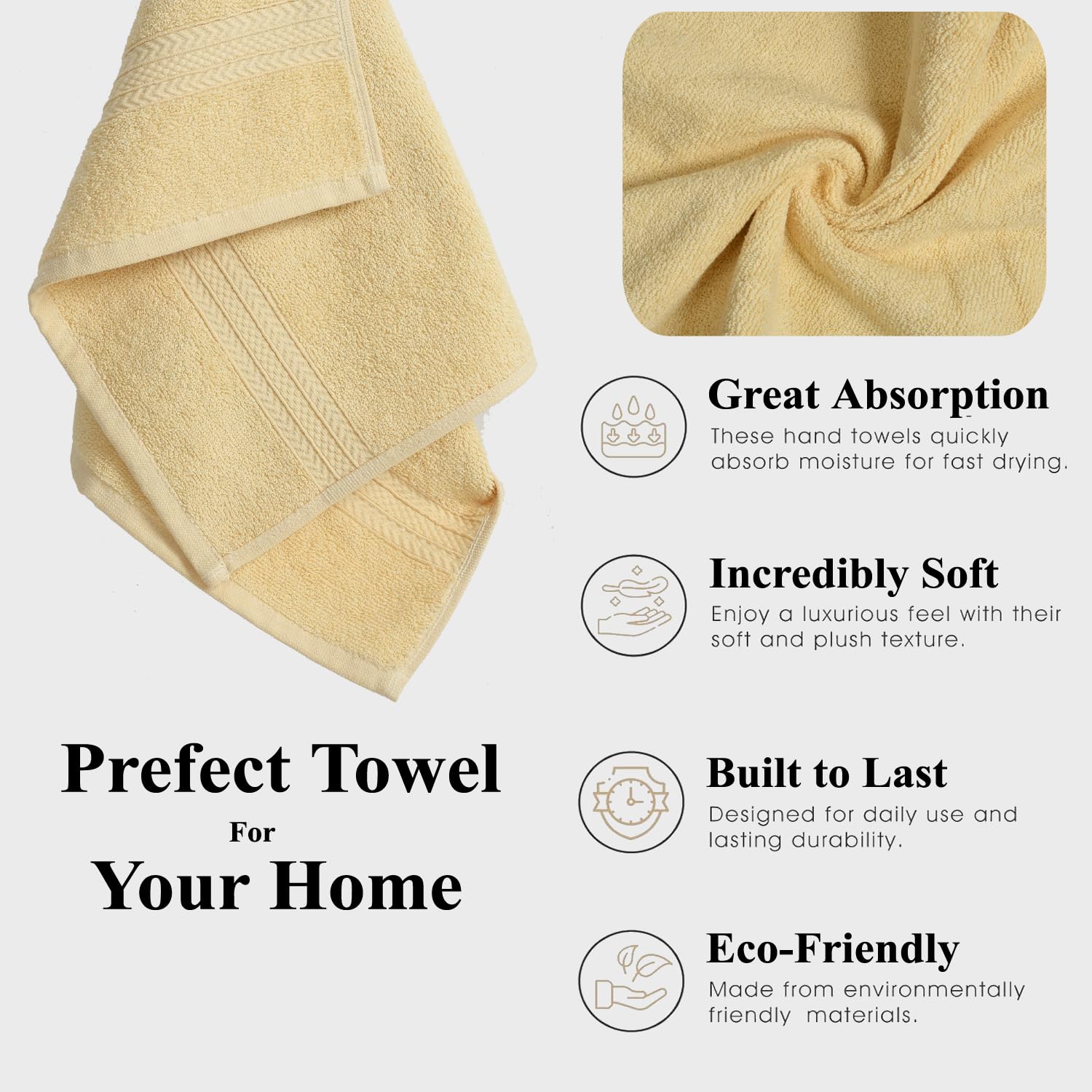 Fresh From Loom Luxury Fur Collection Hand Towel 500 Gsm Napkins Cotton High Absorbency Double Stitched Size (Cream) - Set Of 2