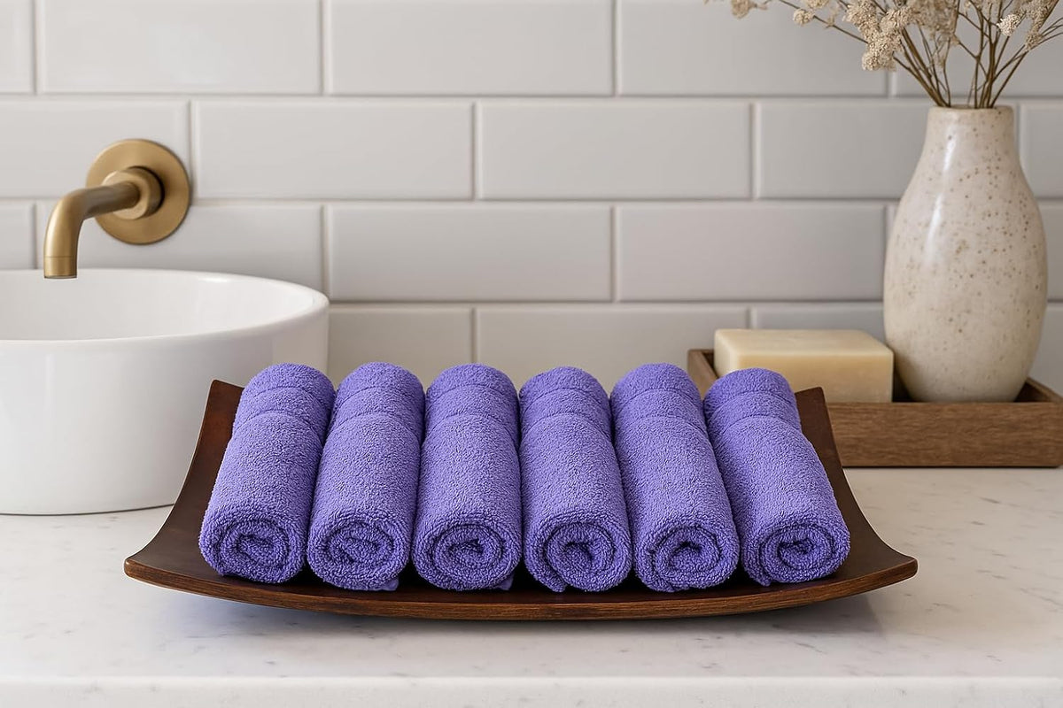 Caslino Small Cotton Face Towels 600 Gsm | Soft & Absorbent Towel For Women & Men - Blue (Pack Of 6)