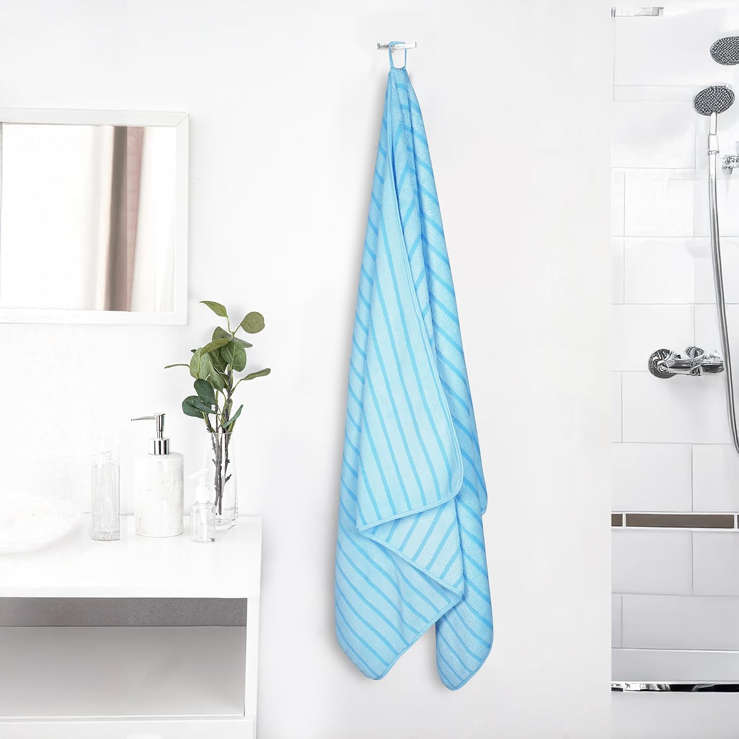 Story@Home Microfiber Bath Towels 400 Gsm Large Size | Towels For Men, Women & Kid | Perfect For Everyday Use (Blue Stripes)