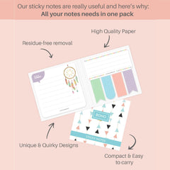 Boho Sticky Notes, Creative Beautiful Designs, 150 Sticky Sheets Total - Multicolor