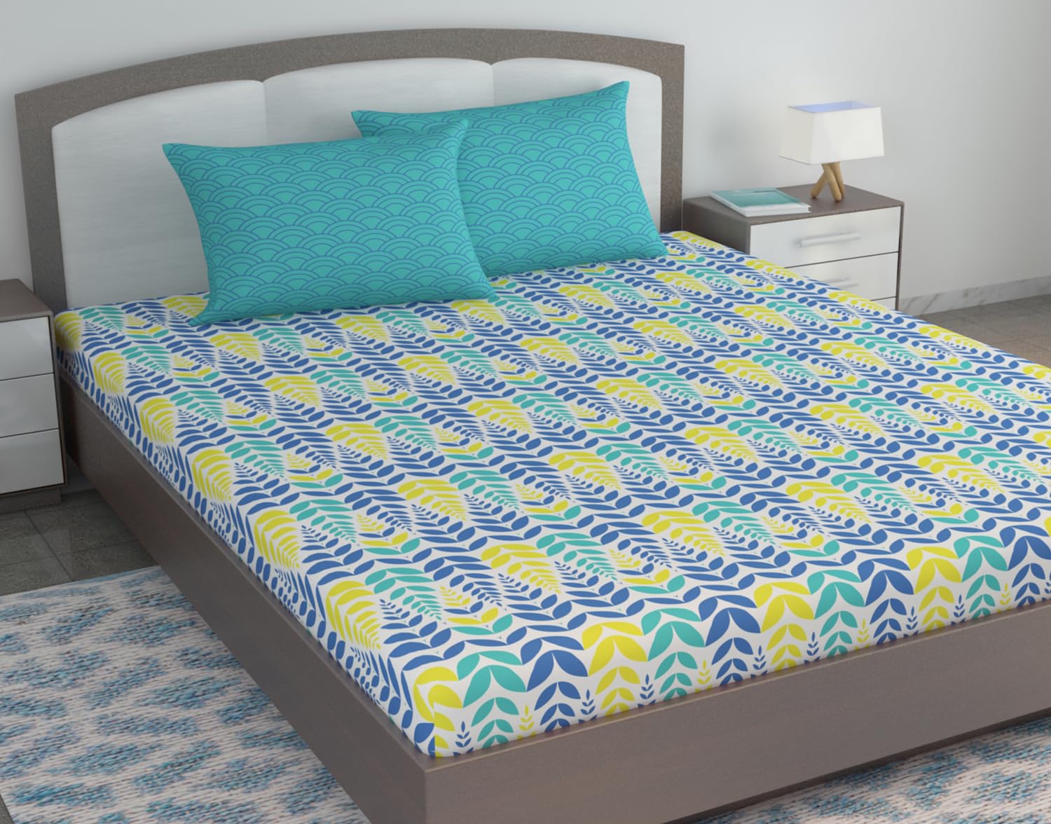 Soft Cotton Double Bedsheet For King Size With 2 Pillow Covers | 87 X 106 Inches, Blue & Yellow - Soft & Breathable Fabric | Comfortable For Daily Use