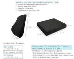 Orthopedic Memory Foam Pillow, High Resilience Chair Seat Pads & Car Cushion, Black & Blue | Lumbar Spine Support Backrest Pillow | Lightweight, Alleviates Lower Back Pain, Combo Pack