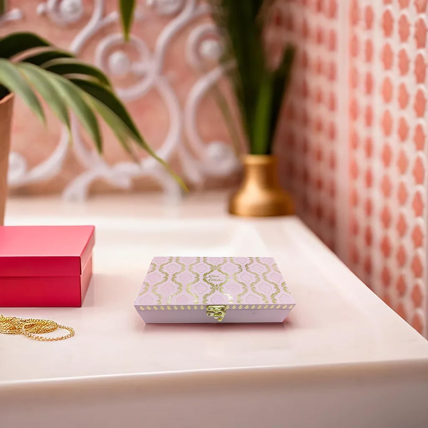 Fancy Floral Decorative Box, Shagun Cash Box, Money Box, Cash Box, Jewellery Box, Money Box, Gaddi Box, Wedding & Engagement Cash Box, Gift Box, Colour - Light Pink, Material - Wood