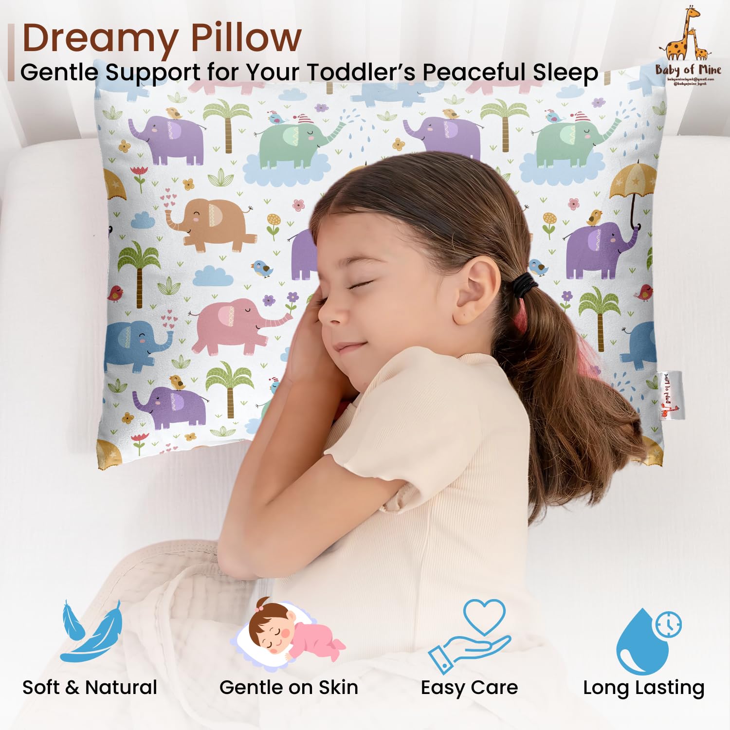 Premium Baby Pillow For Kids, Super Soft Cotton Kids Cushion - 12 X 18 Inches | For 5 Years Old Kids, Adorable Animal & Cartoon Prints | Bed Pillow, Washable, Easy To Care - Pillow 07