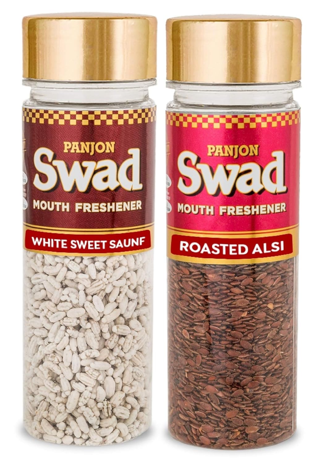 Panjon Swad White Sweet Saunf & Roasted Alsi Mouth Fresheners 230gm, (115gm *2 Bottles)