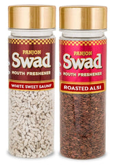 Panjon Swad White Sweet Saunf & Roasted Alsi Mouth Fresheners 230gm, (115gm *2 Bottles)
