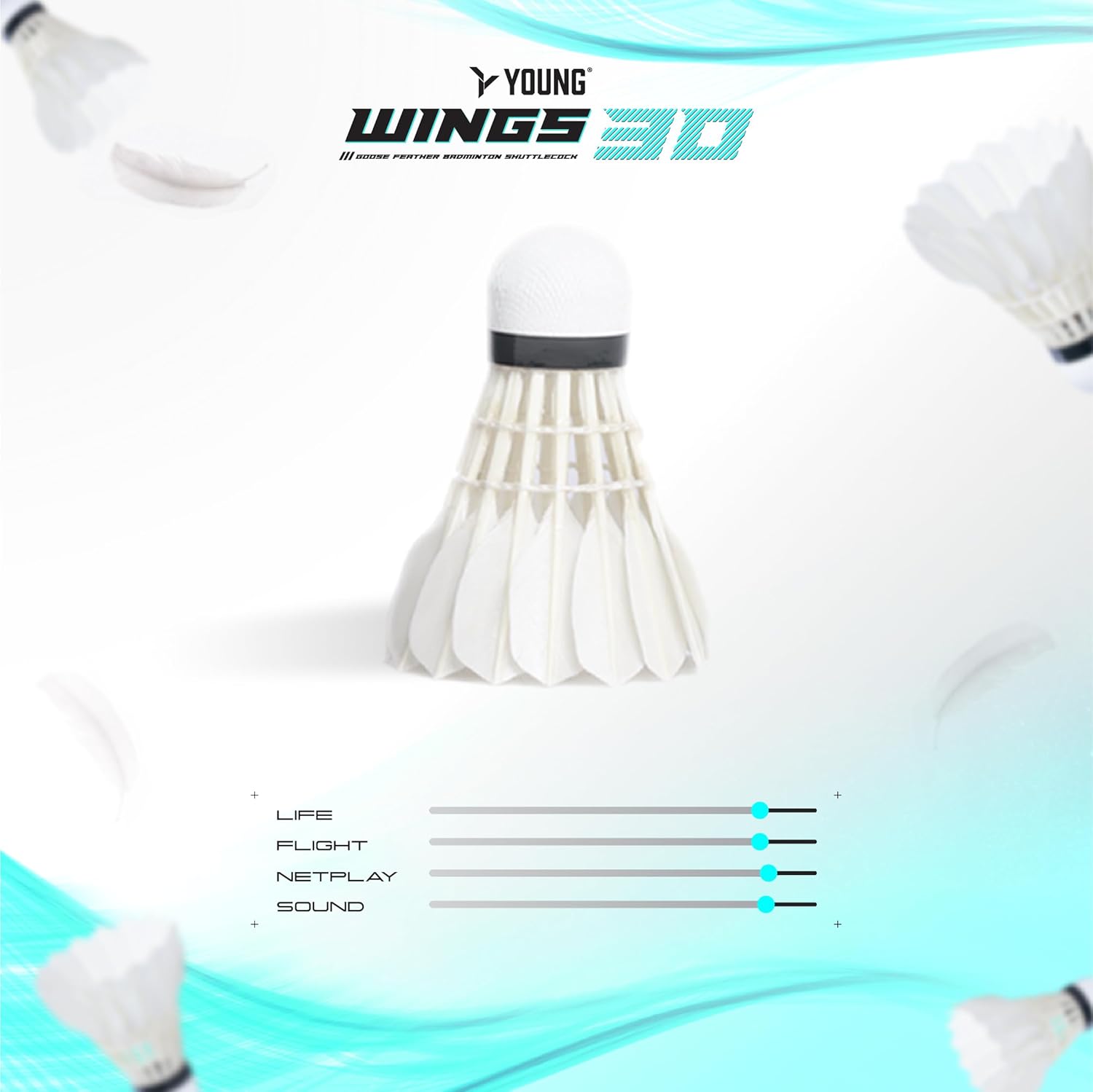 Young Wings 30 Goose Feather Badminton Shuttlecock (A+ Grade) Tournament Grade Professional Feather Shuttlecock | Hi-Dura Natural Cork | Suitable for Professionals , Speed 76 | Pack Of 1