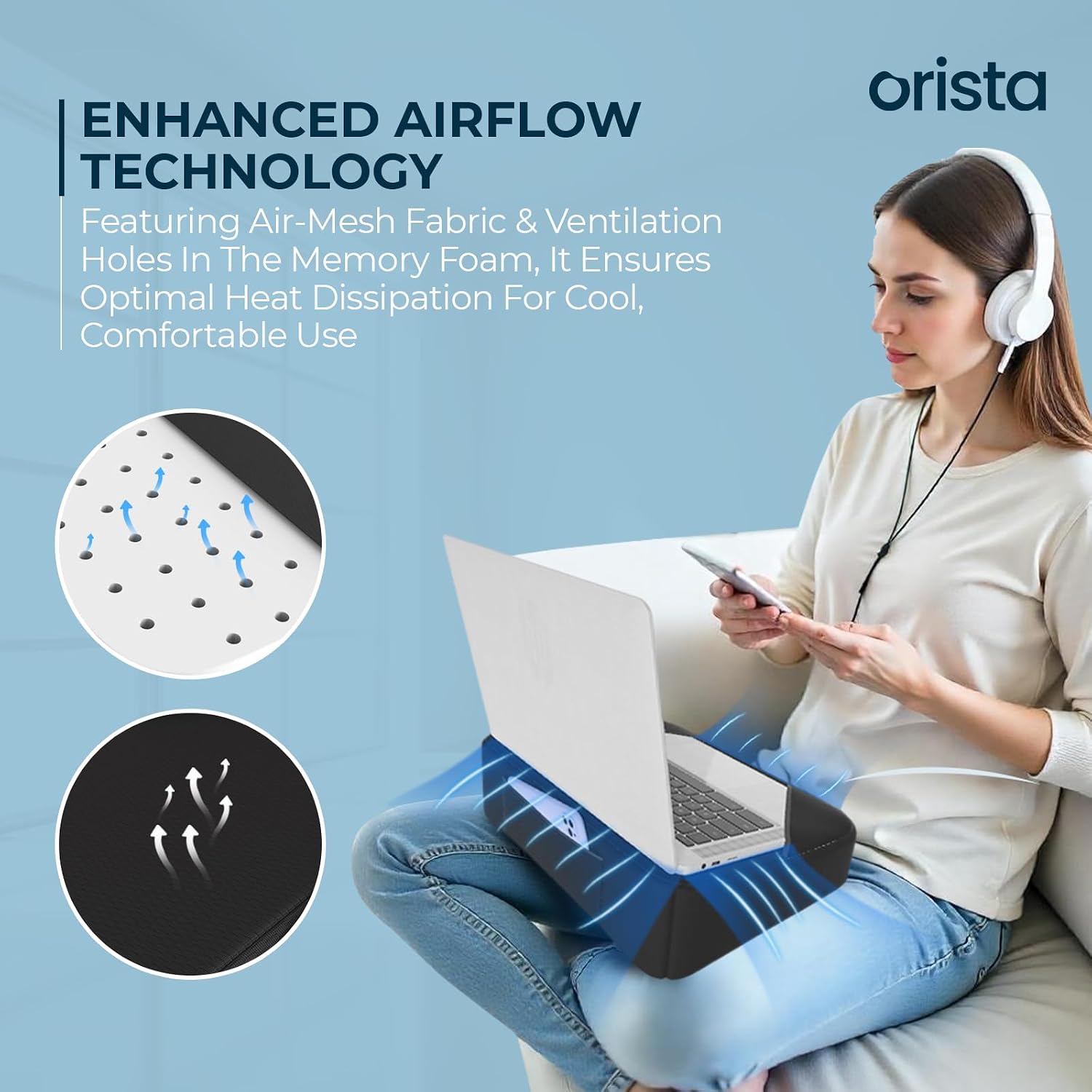Lite Lap Desk Pillow, Soft & Comfortable, Ideal For Laptop Reading & Gaming - Black Mesh | Built-In Storage Pocket & Handle | Perfect For Bed, Sofa & Floor | Lightweight & Portable