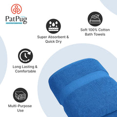 PatPug 100% Indian Ultra Soft Cotton 450 Gsm Bath Towel Large Bath Towel | Highly Absorbent Quick Drying Durable Towel For Men, Women & Kids (Ocean Blue)